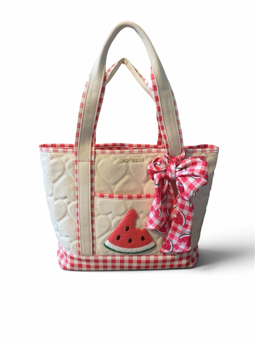 Betsey Johnson Watermelon Gingham Quilted Tote + Pouch Set ππ - Picture 3 of 10